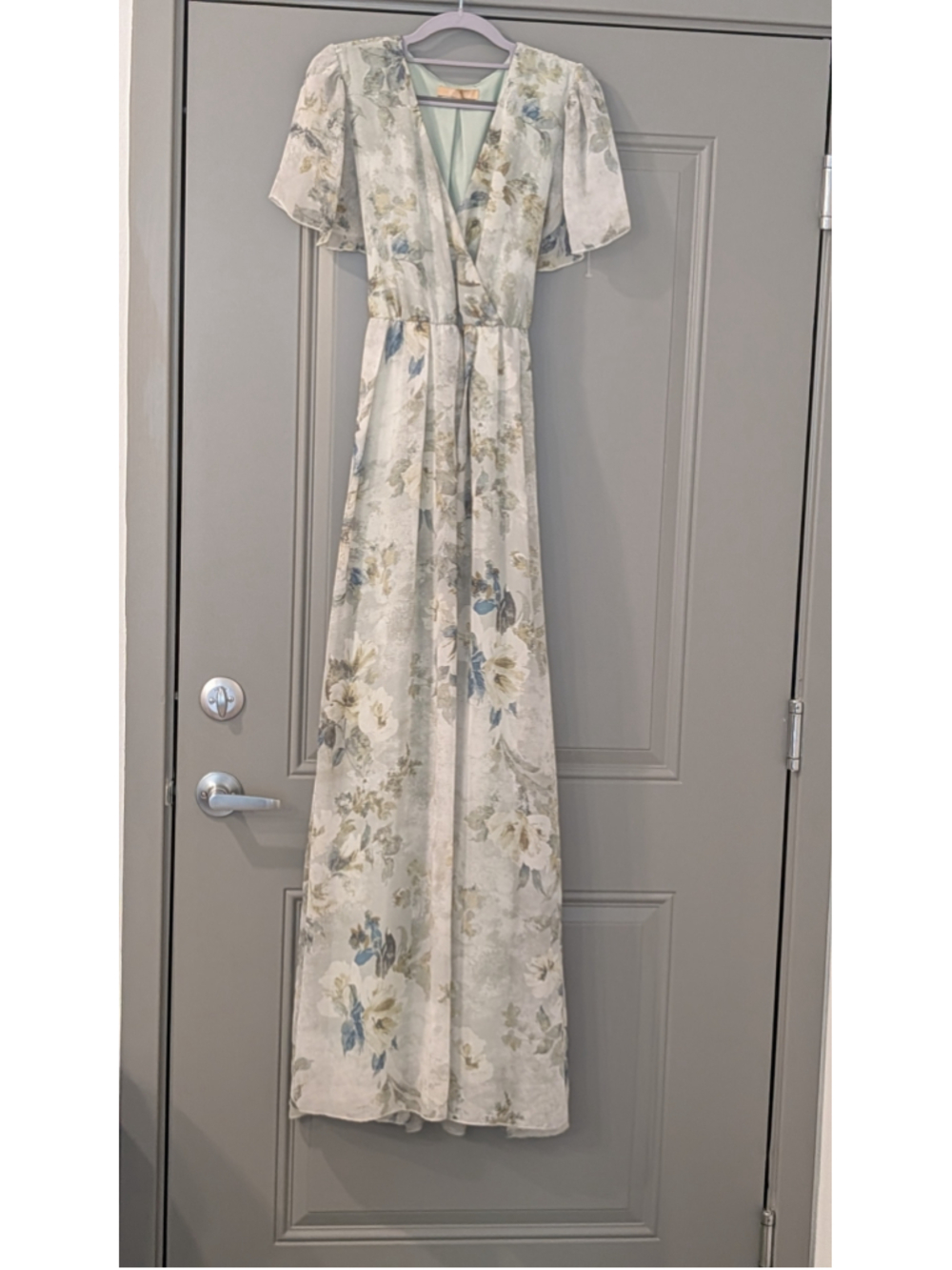 Raga Floral Maxi Wrap Dress Size M Blue Sage Watercolor Flutter Sleeve Tie Waist